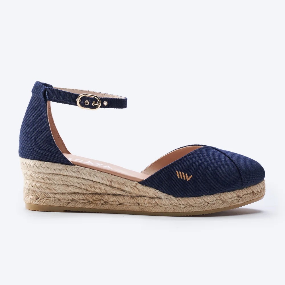 VISCATA Formiga Canvas Espadrille Wedges Navy‎ size 8.5 Euro 39 New With Tags